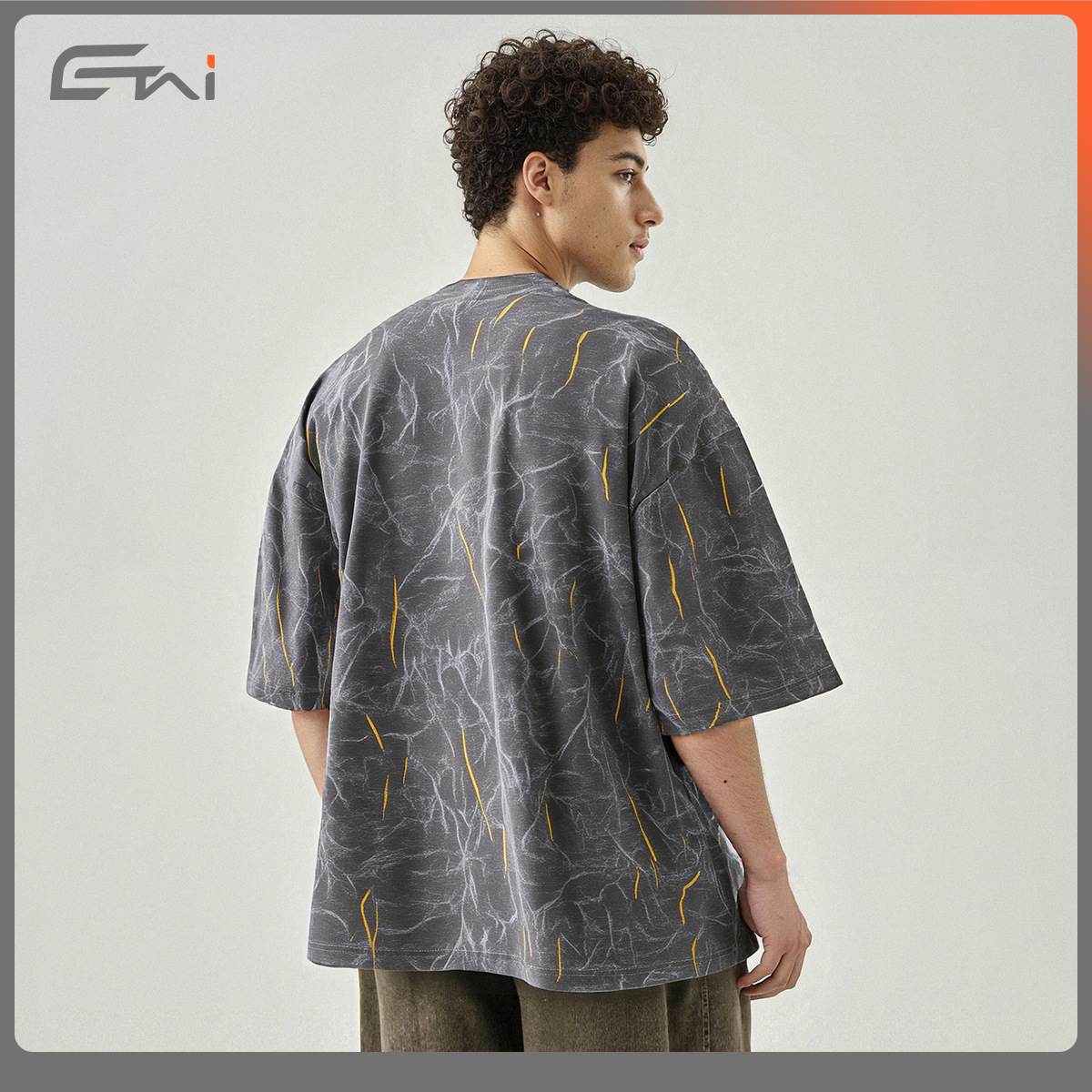 ETAI Hombre| Alta sensación de dos colores estampado relámpago corto ancho marca de alta calidad batítico camiseta de manga corta Boxy hombre