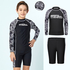 2024 children's swimsuit, teenagers, boys and big children's split boxer three-piece swimsuit, swimming trunks and swimming cap set