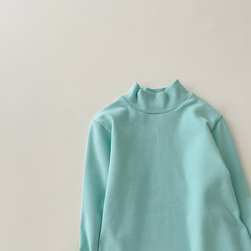 Camiseta de cuello alto para niños 2026, color liso, lana elástica, camiseta de cuello medio para niñas.