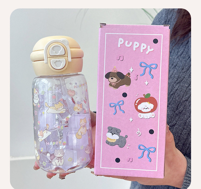 Cute Straw Water Bottle Large Capacity Portable For Students_voghion.com