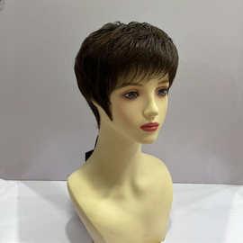 真发女短卷发纹理烫全手织头套递针头旋超薄透气妈妈假发手工钩织