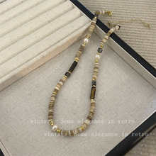 天然石淡水珍珠串珠项链小众复古设计感气质个性百搭锁骨链女
