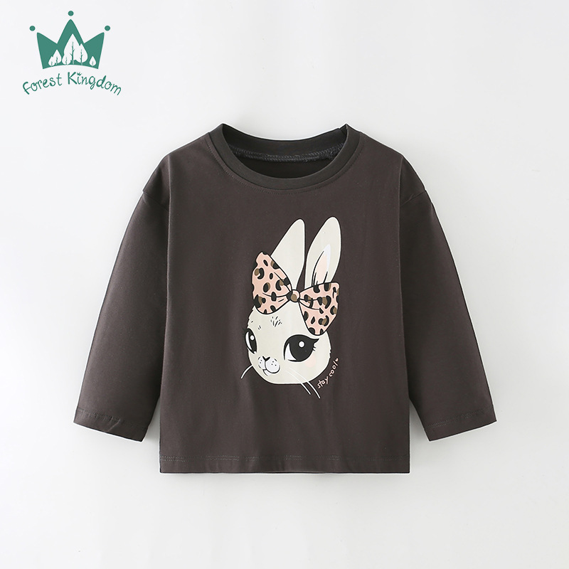 Forestkingdom Camiseta de manga larga para niñas de Otoño de dibujos animados de conejo camisa de fondo para niños 2023 al por mayor de niños