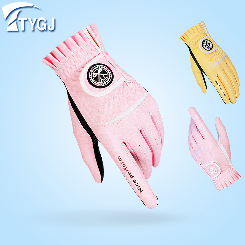 TTYGJ guantes de golf de las mujeres de estilo coreano guantes antideslizantes transpirable PU mano izquierda y derecha 1 par