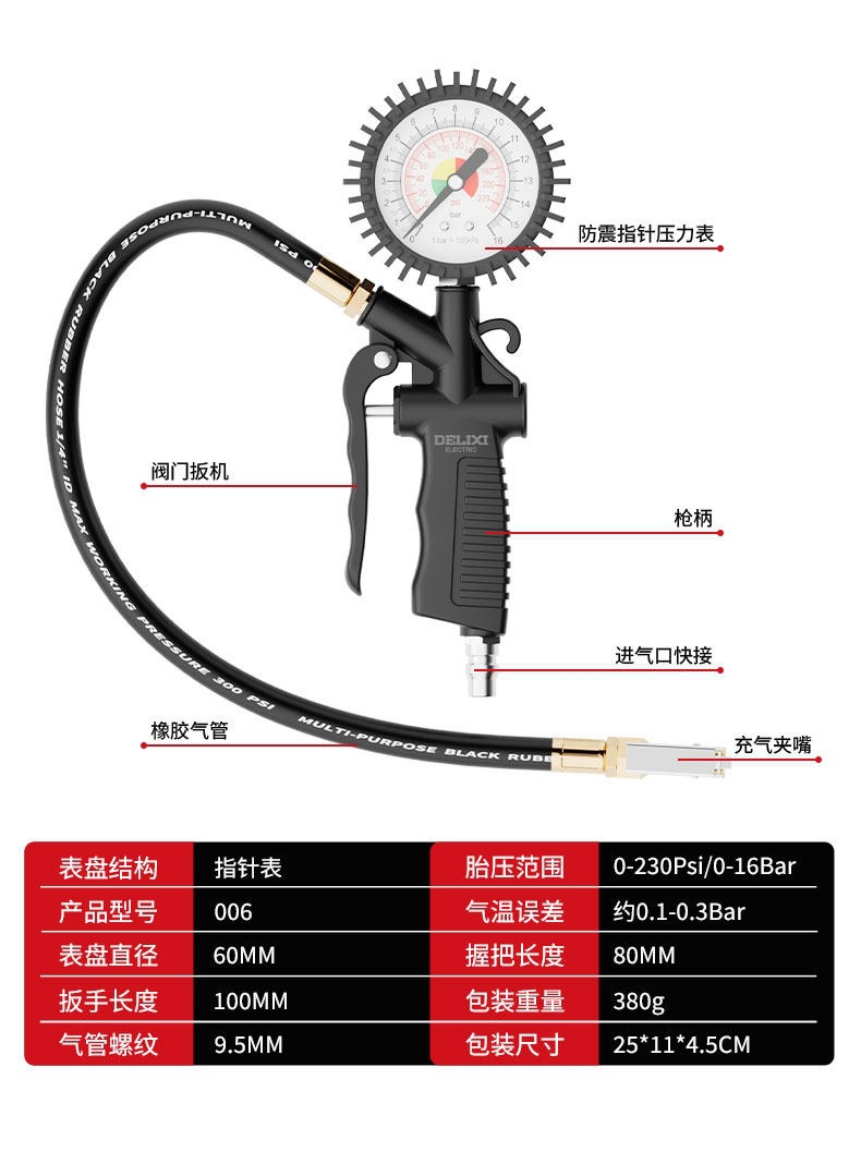 Delixi Electric Digital Tire Pressure Gauge Car Tire Inflation Pressure Gauge Air Inflation Gauge Tire Pressure Gun Others