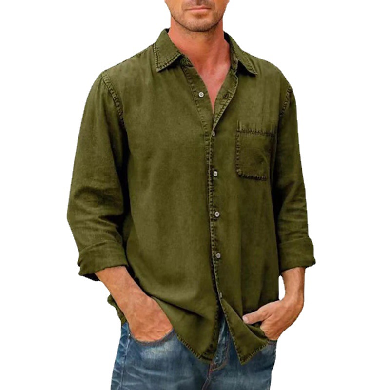 2024 new autumn with solid color pocket and single breasted shirt, men's long sleeved shirt_voghion.com