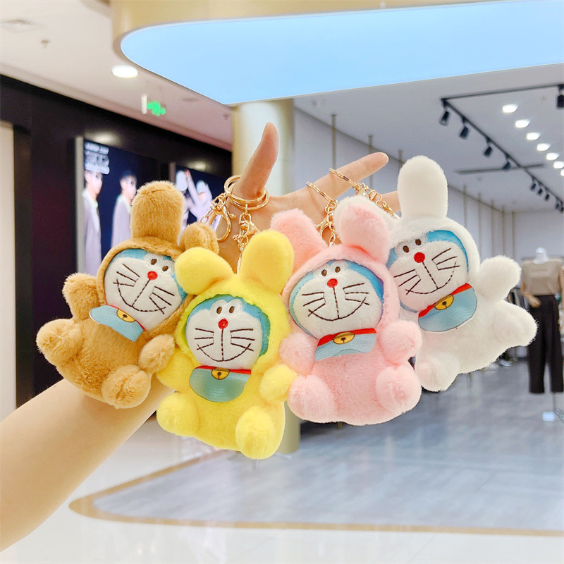 Viral cute fluffy kitten ornament Doraemon plush toy keychain purse hanger toy doll
