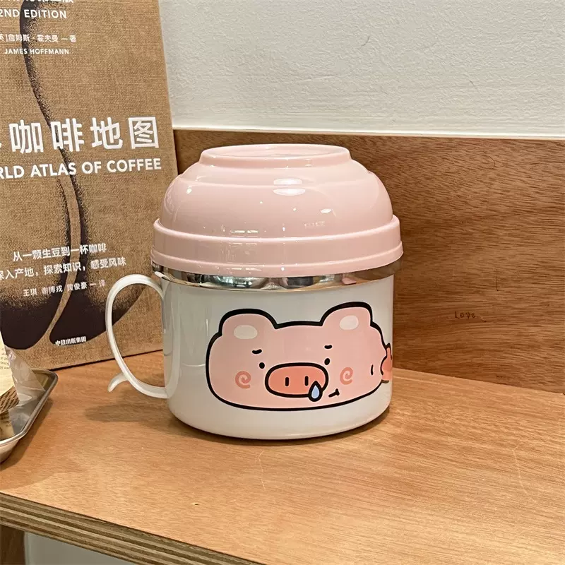 双层隔热猪猪饭盒不锈钢保温便携便当盒学生宿舍分格泡面碗快餐杯