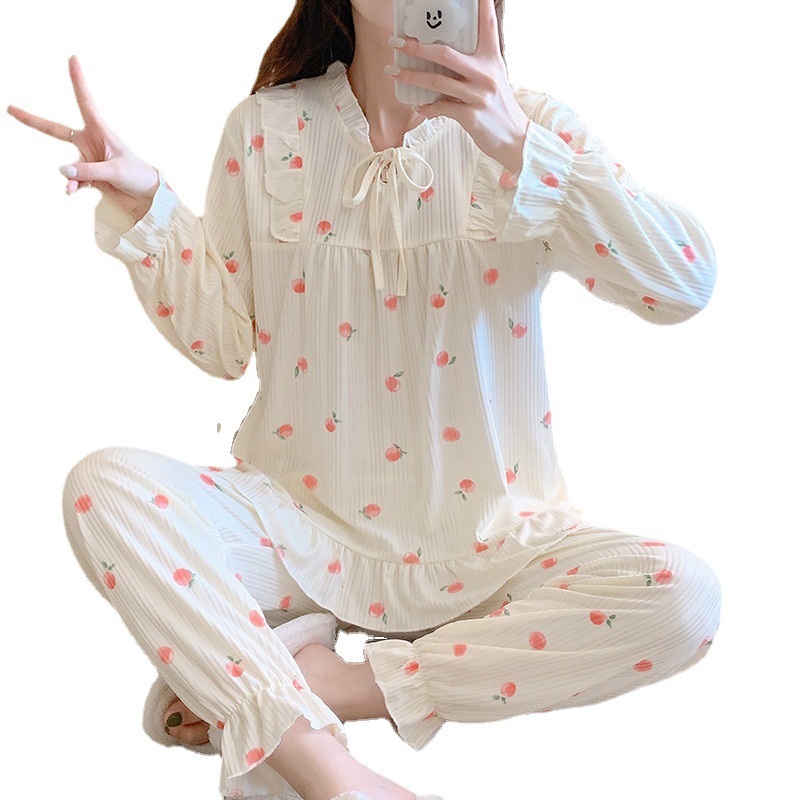 Estilo japonés pijamas florales de las mujeres de otoño e invierno estilo coreano de manga larga dulce lindo princesa estilo vivo traje de desgaste al por mayor