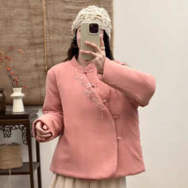 中式棉服2025冬新款立领刺绣斜襟盘扣禅意夹棉茶服轻薄款棉衣女