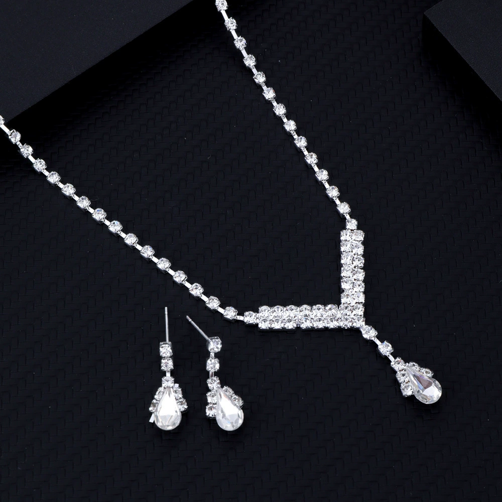 Ожерелье и серьги, набор, серебряная подвеска, цепочка для невесты