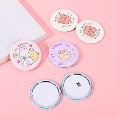 Large PU double-sided small leather mirror for women students portable folding makeup mirror cute girly heart beauty small mirror