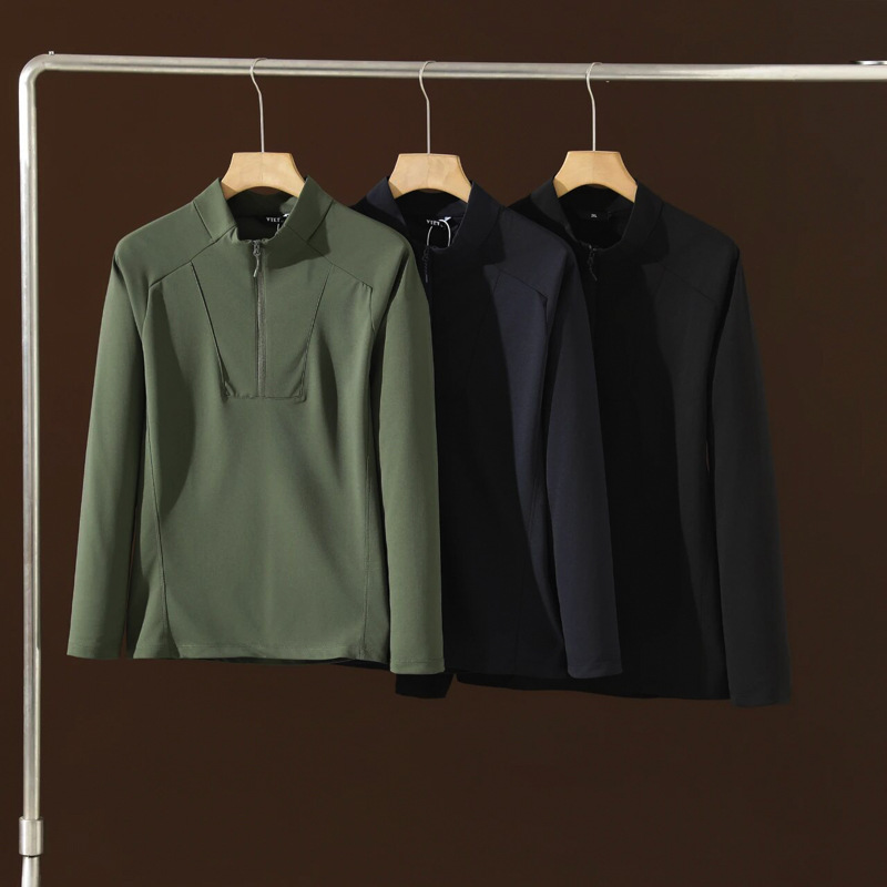 Spring and Autumn Half-Zip Stand Collar Multifunctional T-Shirt Quick-Drying T-Shirt Deodorant Soft Outdoor Sports Technology Climbing Hiking Men's Style