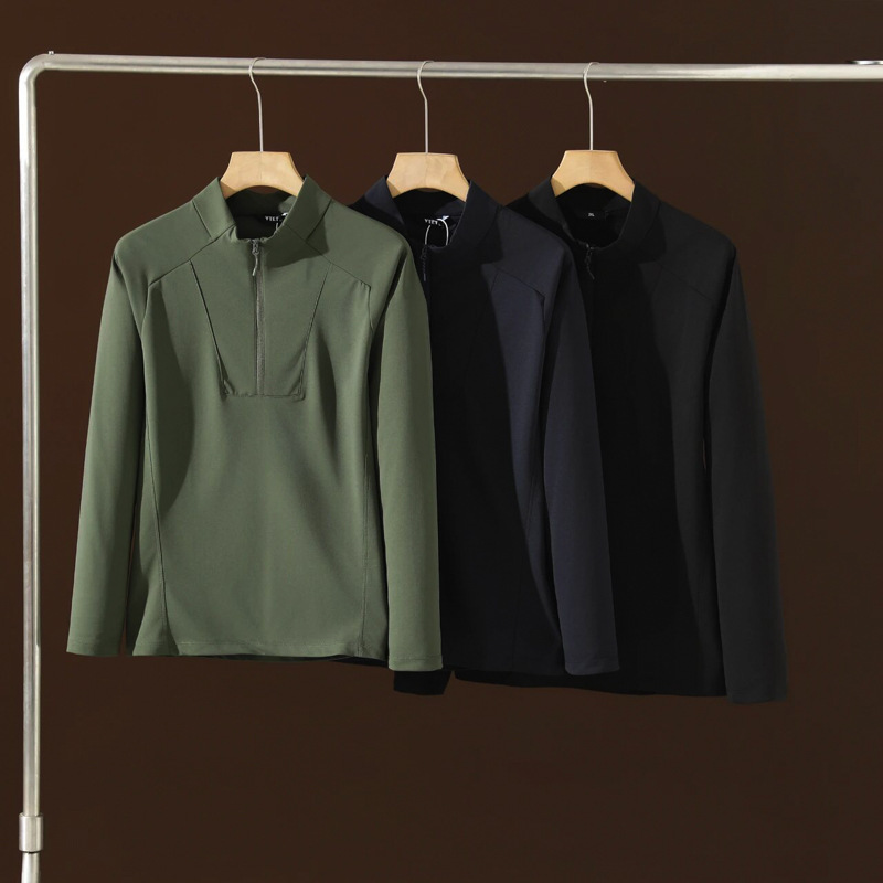 Spring and Autumn Half-Zip Stand Collar Multifunctional T-Shirt Quick-Drying T-Shirt Deodorant Soft Outdoor Sports Technology Climbing Hiking Men's Style