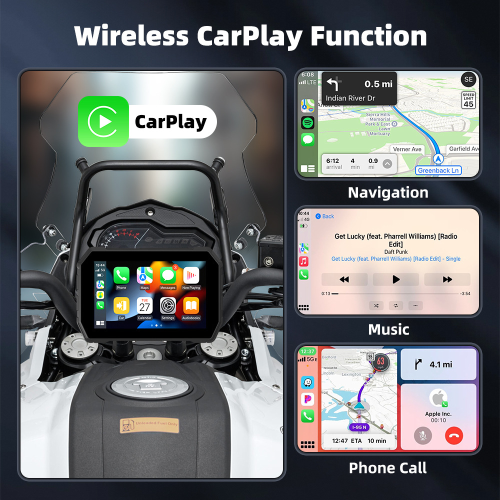 5inch Motorcycle Carplay Portable Cycling Navigation Screen Mobile Phone Carplay/Android Auto Interconnection