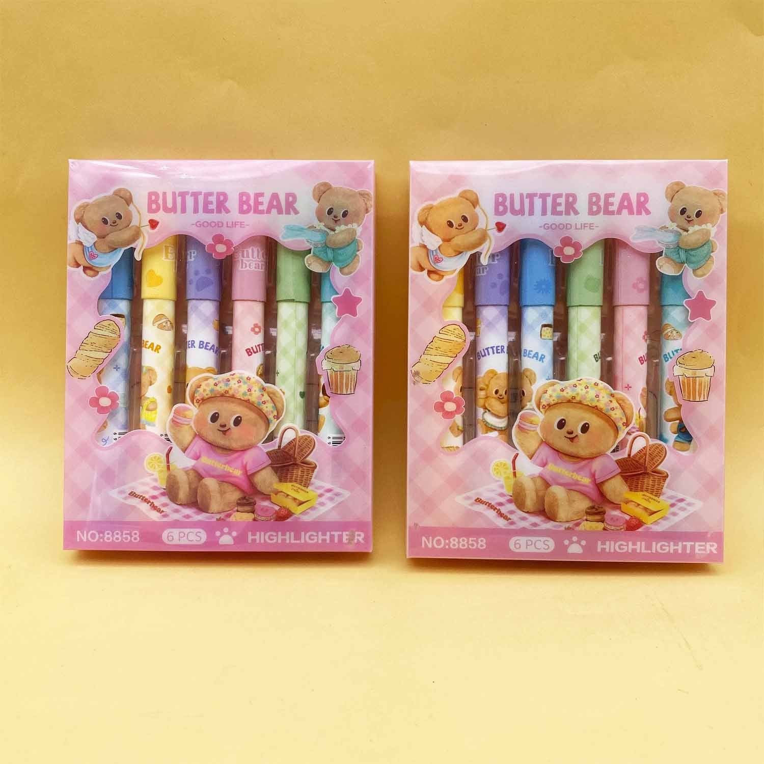 Nuevo oso de mantequilla de dibujos animados lindos bolígrafo de cuentas de mano de color para estudiantes marcadores de puntos clave de protección de ojos