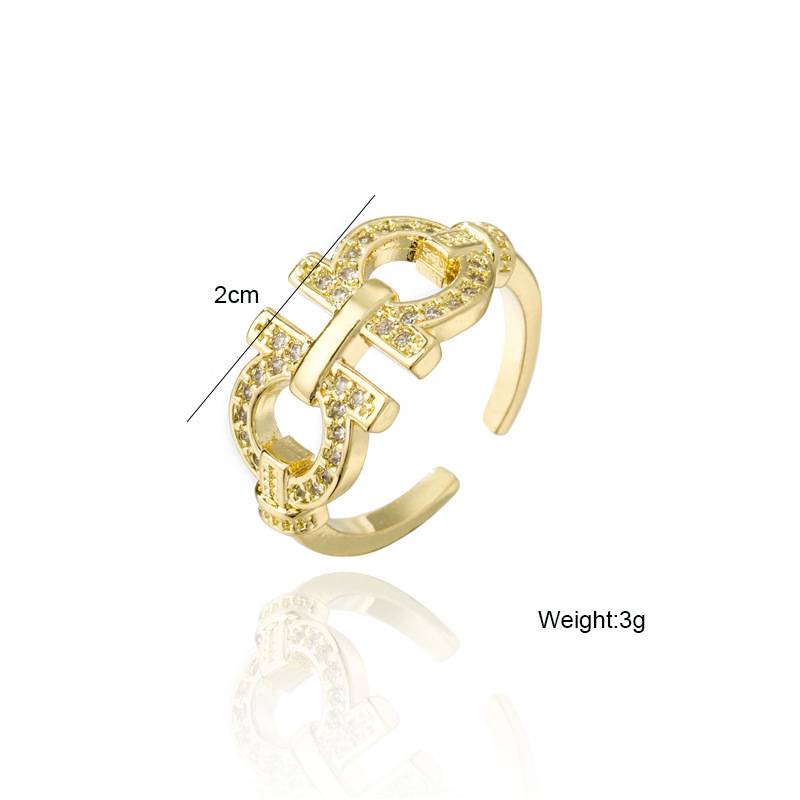 Cross-Border Hot Sale Irregular Geometric Ring Opening Design 18K Real Gold Plating Copper Micro Inl