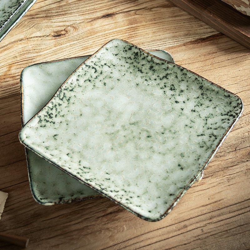 Placa cuadrada retro especial Placa de cerámica china placa occidental Placa de postre placa oscilante hogar plato de pescado al vapor plato de sushi