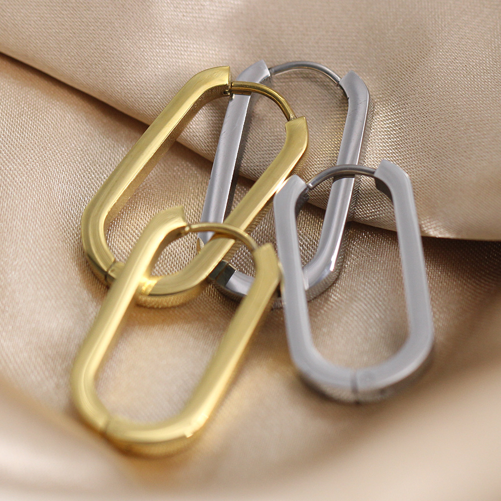 Women'S Gender Plating Design 1 Pair Simple Style Oval Plating Stainless Steel Earrings