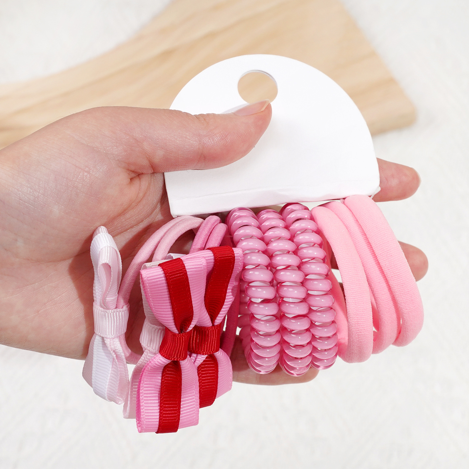 电话线皮筋组合粉色3