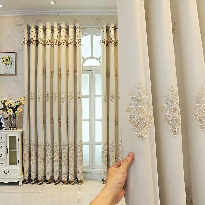 Cortinas de sombra de la Sala de estar europea, dormitorios terminados, protección solar, aislamiento térmico, ventanas flotantes, aterrizaje de un conjunto completo de bordados integrados de doble capa
