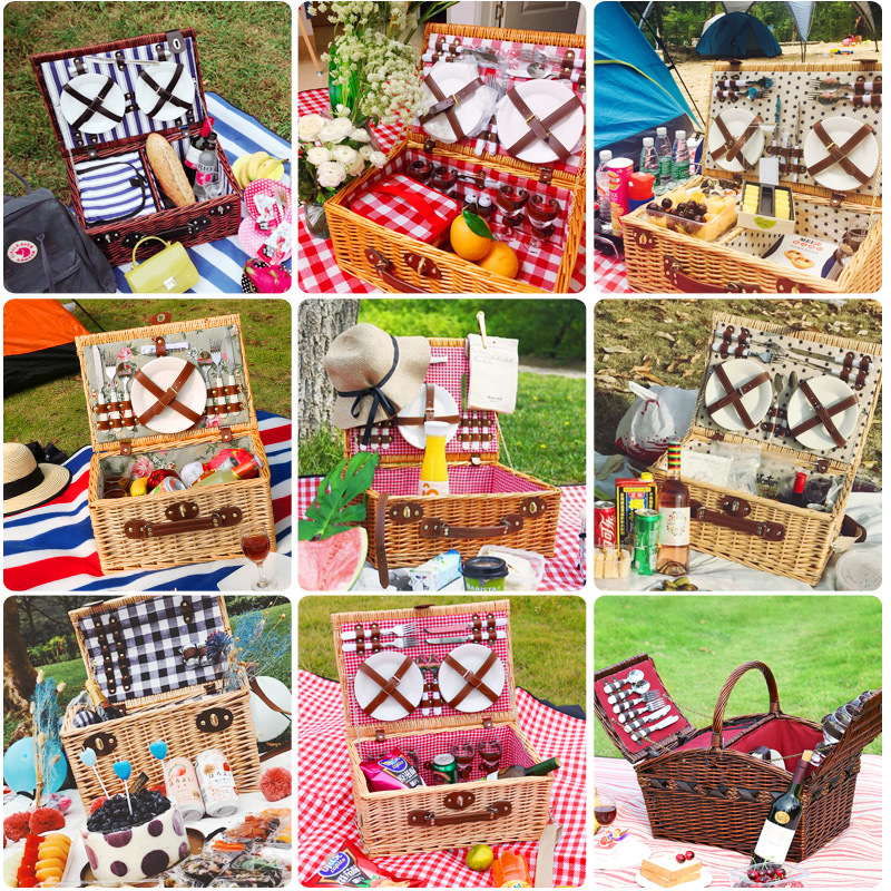 Canasta de picnic cesta de almacenamiento cesta tejida cesta de picnic al aire libre con vajilla Comercio exterior Willow Picnic cesta