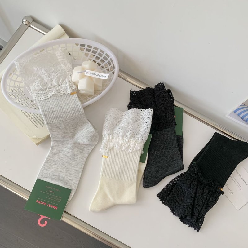 25秋冬新款袜子女中筒堆堆袜蕾丝花边袜子女 韩系ins潮休闲棉袜|undefined