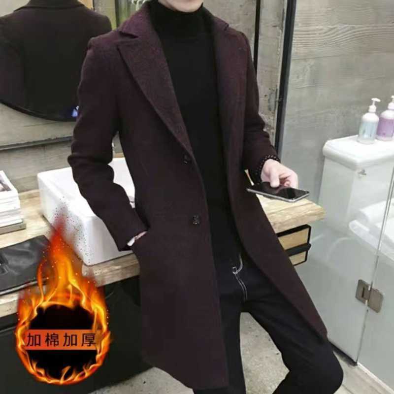 Trench coat hombres de longitud media 2022 Primavera, Otoño e Invierno nuevos hombres engrosados abrigo de lana largo juvenil
