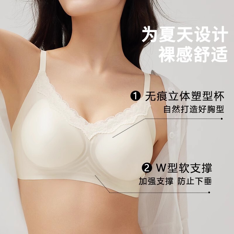 光面粉底液隐形内衣女大胸显小聚拢防下垂无钢圈蕾丝边文胸罩夏季|undefined
