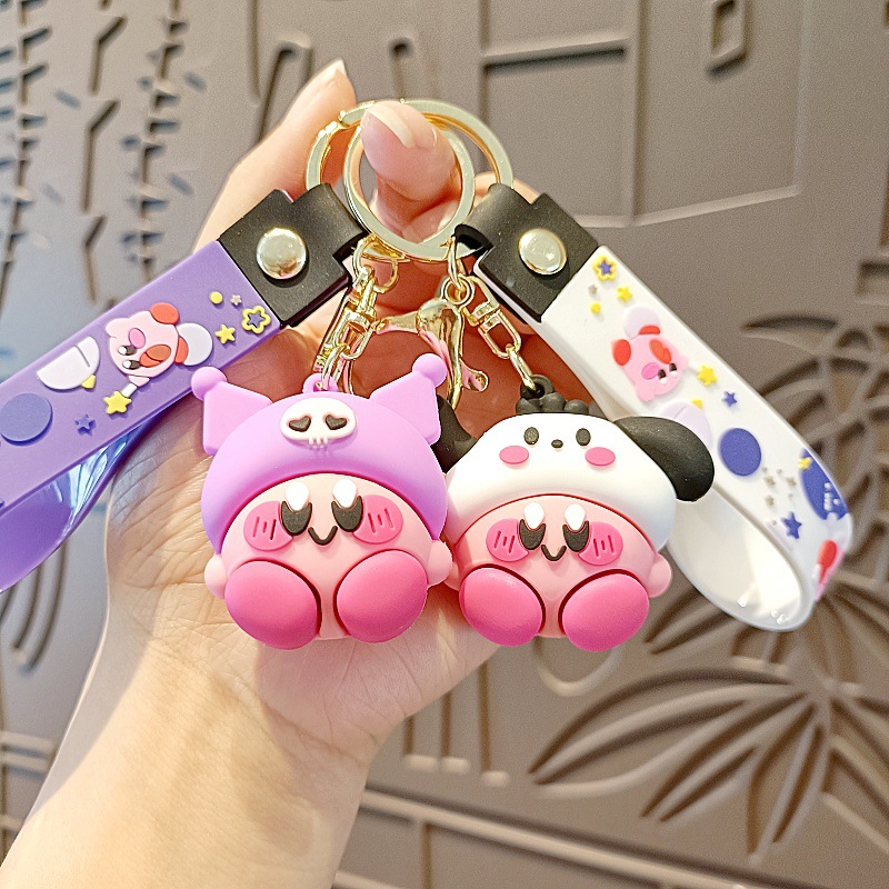 Kirby Cross-dressing Sanrio Cartoon Keychain School Bag Pendant Claw Machine Small Gift Car Keychain Accessories