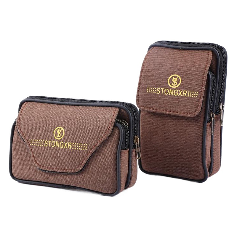 Waist bag men's New zipper canvas bag double layer mobile phone bag construction site work durable belt change waist bag