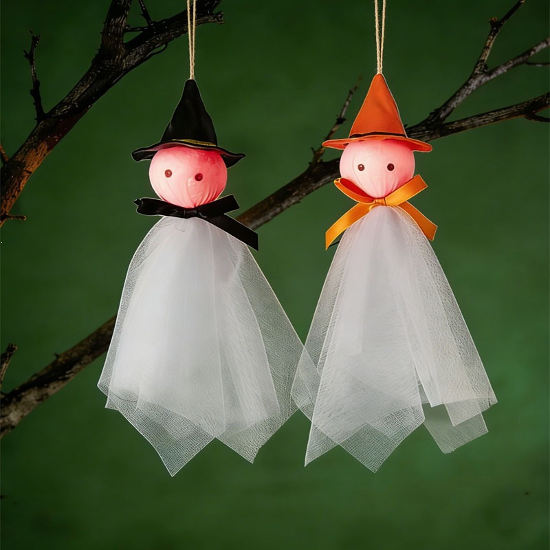 Decoración de Halloween fantasma sombrero de bruja fantasma colgante decoración colgante suministros de fiesta cráneo luminoso pequeño fantasma colgante
