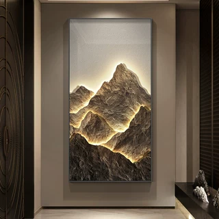 现代轻奢入户玄关装饰画日照金山墙上装饰画靠山走廊过道山水挂画