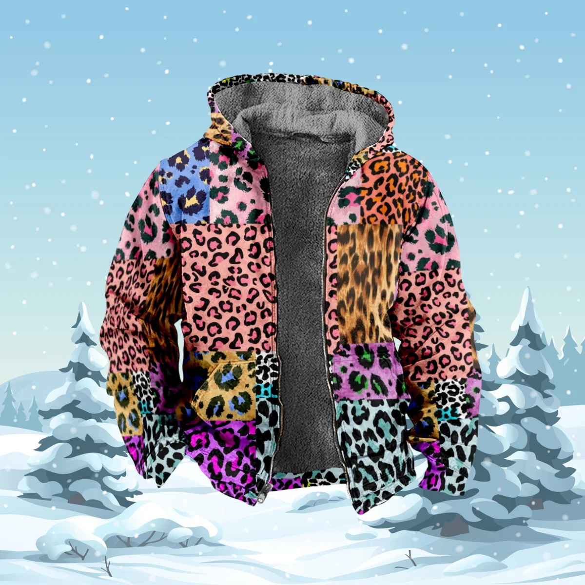 Estilo personalizado otoño nuevo estampado de leopardo fresco estilo coreano moda chaqueta de manga larga con cremallera con capucha MF12