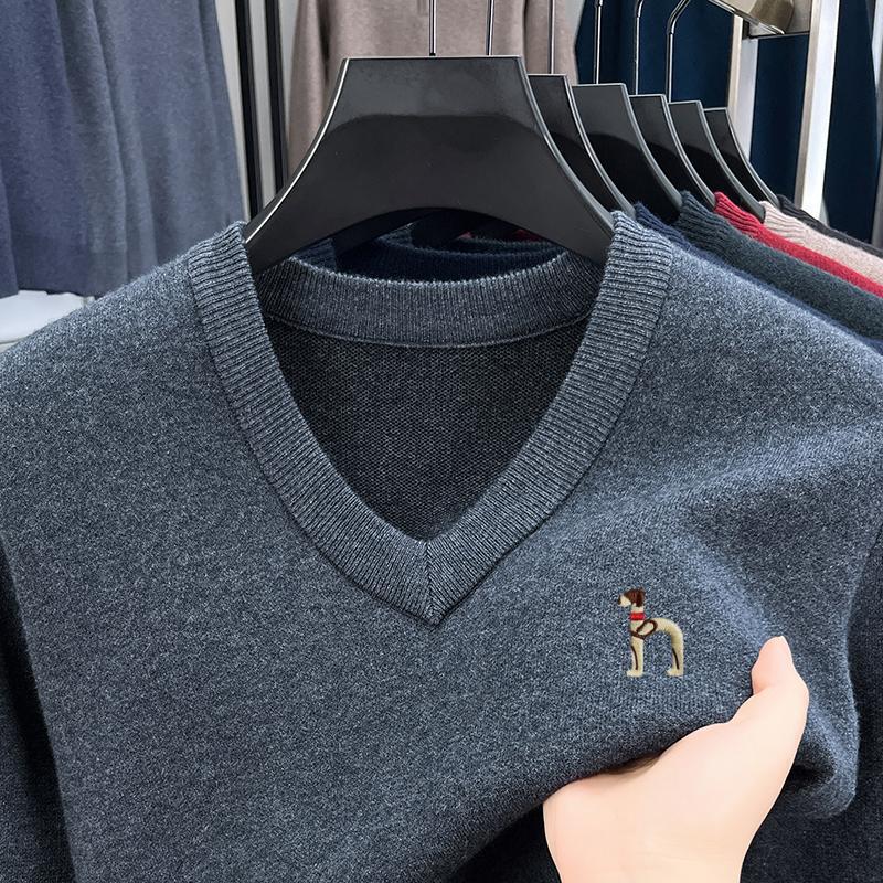 Outlet [90% off] Clearance Autumn/Winter V-Neck Sweater for Men, Thick Heart-Neck Cashmere Wool Knitted Base Shirt