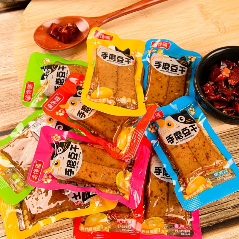 乾燥豆腐のバルクスナック、寮のスパイシースナック、個別包装された五香手挽き乾燥豆腐、卸売、ポンド単位で販売|undefined