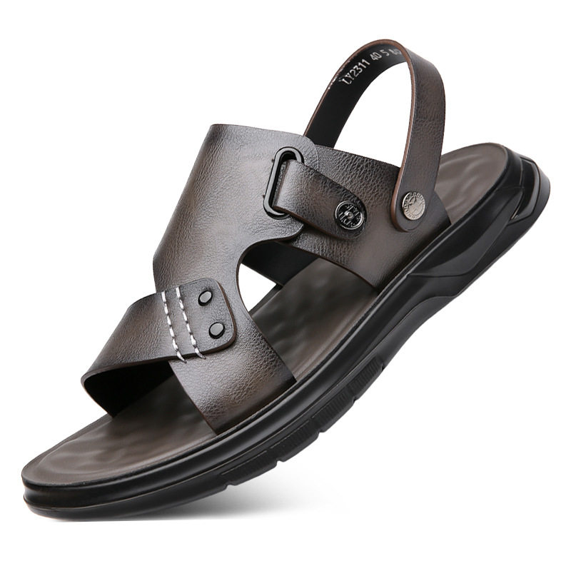 Dép sandal nam đi biển thoáng khí đế mềm chống trượt — Màu nâu, màu xám, màu đen