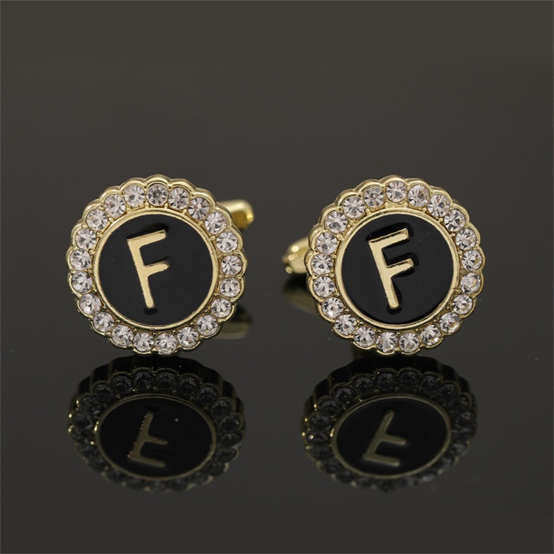 Cufflinks For Men With Initial Letters, Elegant Round Studded Gift_voghion.com