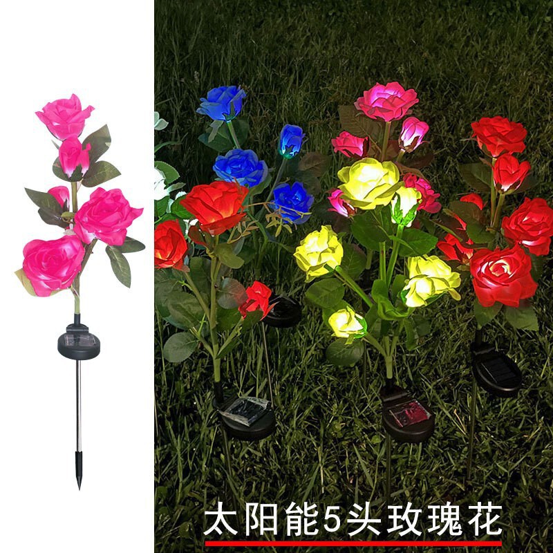 国境を越えたソーラーライト、グラウンドプラグライト、ヒマワリ、バラ、造花、タンポポ、芝生、銅線ストリングライト|undefined