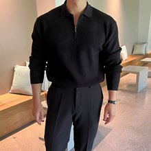 港风成熟男士商务polo衫多色可选多种搭配半拉链细针毛衣男装秋款