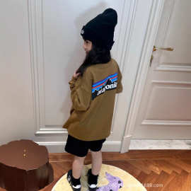 春秋男女童宝宝 T恤日系山脉印花长袖儿童纯棉上衣休闲亲子打底衫