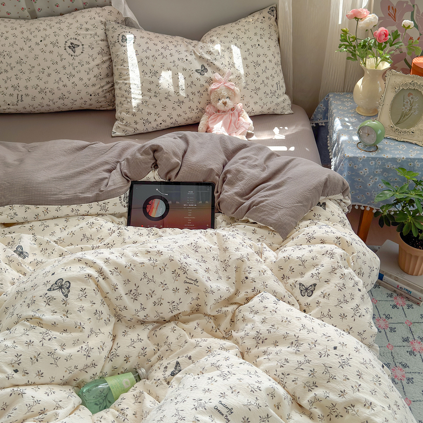 Una clase de cuatro piezas de grado materno-infantil de algodón puro de doble capa de algodón en la cama cubierta de sábanas de cama nueva cama de dormitorio Kasa San set de 4 piezas