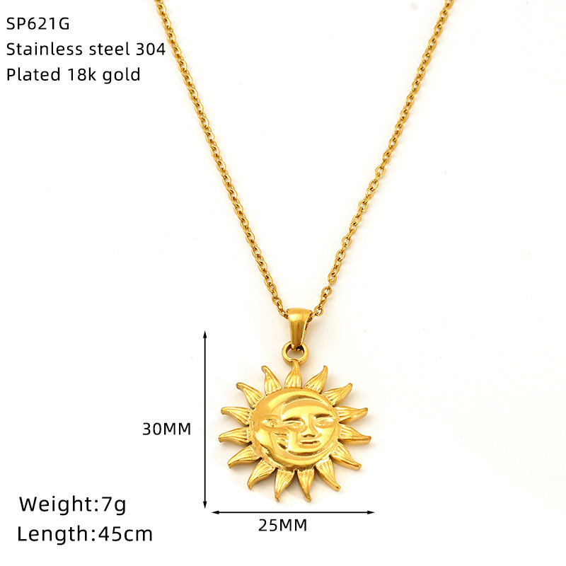 11g Weight 18K Gold Plated Plating Material Wholesale Jewelry IG Style Sun Star Eye 304 Stainless Steel 18K Gold Plated Pendant Necklace Cable Chain