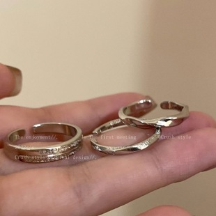 Silver Pigment Ring Three-piece Set Women's ins Trendy Niche Design Advanced Sense Cold Wind Open Finger Ring Gift
