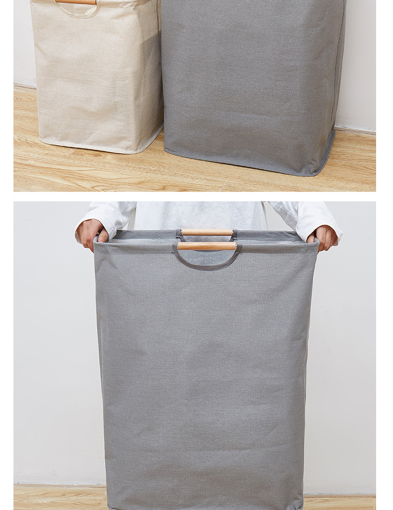 Simple Bamboo Handle Solid Color Fabric Storage Basket Wholesale Nihaojewelry display picture 3