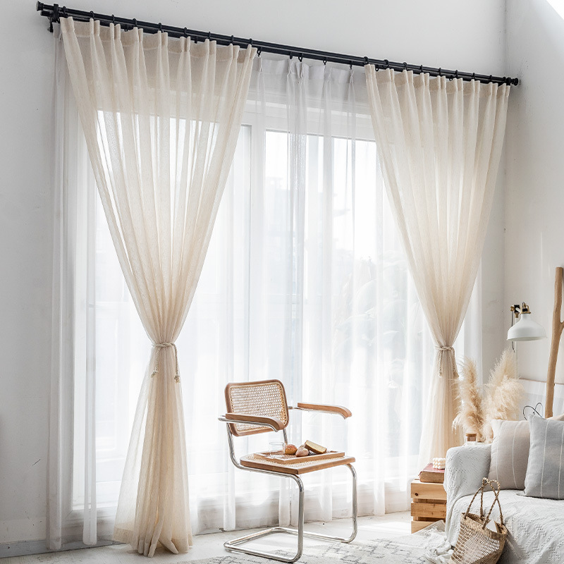 Japanese Style Linen Curtain Gauze Curtain ins Style Nordic Style Simple Japanese Style Artistic Bay Window Balcony Gauze Cotton Linen Shaded Window Gauze