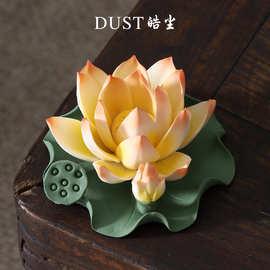 陶瓷莲花香插禅意檀香沉香线香插香炉底座手捏瓷花桌面装饰摆设