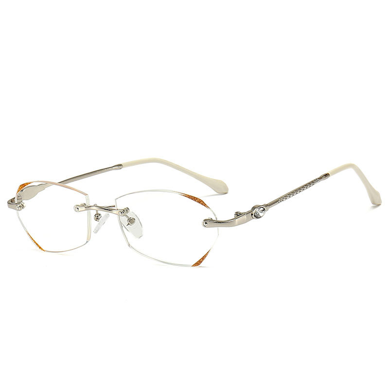 2024 Nuevo TikTok popular gafas de lectura de moda al por mayor gafas de lectura de las mujeres sin marco de corte de ladrillo frontera azul gafas de luz