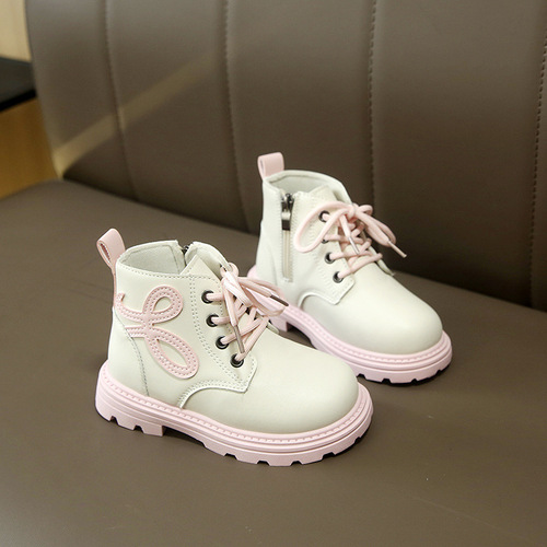 2025 Autumn New Children's Shoes Girls' Boots Side Zipper Sweet All-match Kids' Martin Boots Soft Sole Lace-up Foreign Trade