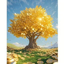 DIY 新款 金币发财树 钻石手工贴画客厅卧室装饰挂画钻石画创意圆